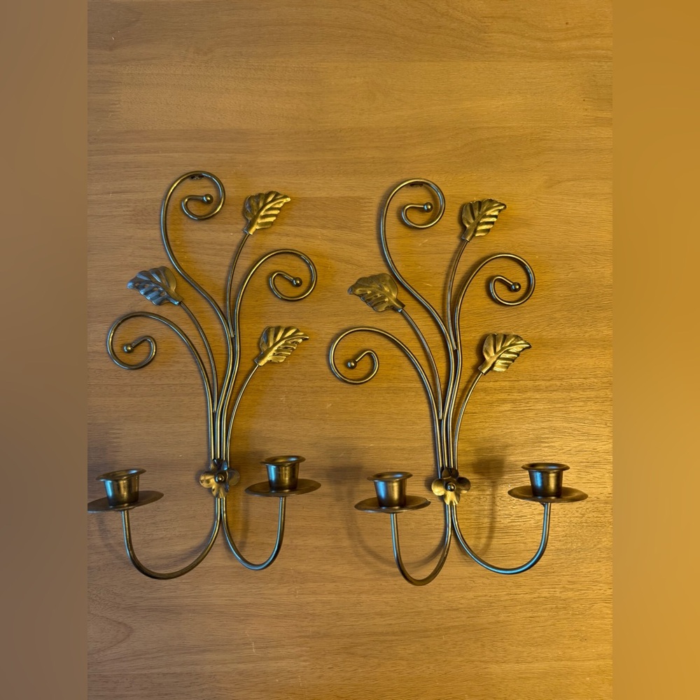 Vintage HOMCO Home Interiors Gold Floral Candle Sconces